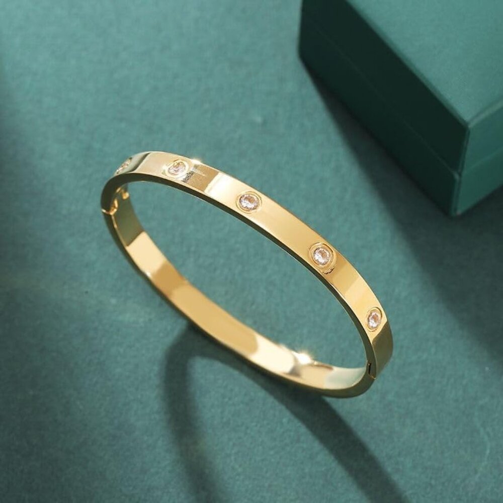 Gold Plated Floral Stackable Bracelets Set Sparkl… - image 4